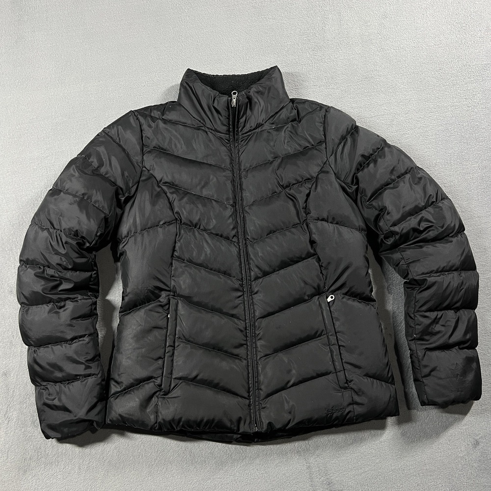 Eddie Bauer Jacket Womens M Black Puffer Goose Down EB550 Fill Zip Pockets